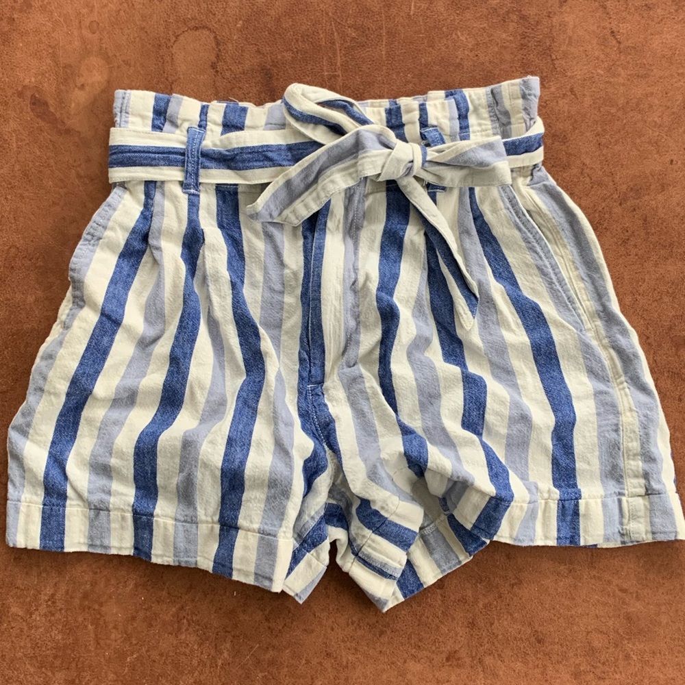 Madewell Linen/Cotton Shorts, Blue Stripe, Women's 4